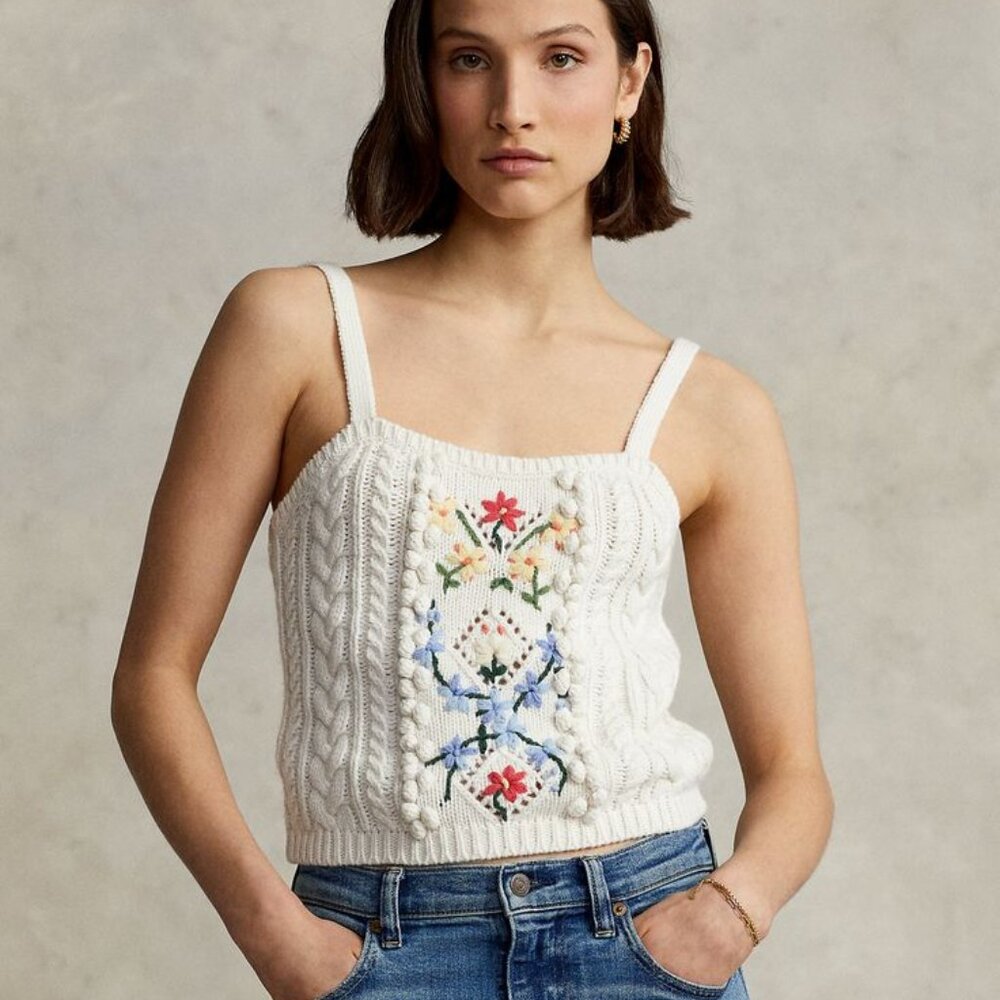 Polo Ralph Lauren - Embroidered wool-blend crop top